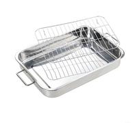 Fauhapyway Teglia da forno in acciaio inox con griglia profonda da forno, set di pentole da cucina lucidato a specchio, 4 dimensioni disponibili (39 x 28 x 6 cm)