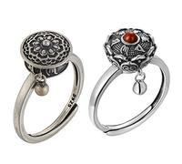 Fauitay Anello tibetano buddista con macinino per preghiera OM, in ottone Lotus Mantra, anello per dita della fortuna (antico anello retrò argento)