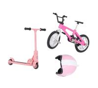 Fauitay Set di Scooter per Bici in Miniatura, Accessori Realistici per Casa delle Bambole Ad Alta Simulazione con Casco, per L'arredamento del Giardino Esterno (Rosa)