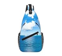 Fault Star Orbit Print elegante marsupio da uomo alla moda borsa a tracolla per donne e uomini, Lago blu con nuvole bianche, Taglia unica