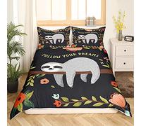 Faultier - Set copripiumino 135 x 200 cm, carina caricatura, set di biancheria da letto per bambini e bambine, morbido set di piumini con animali e fiori botanici, per ragazzi e bambini, 1 federa