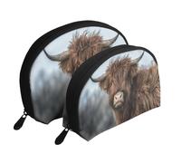 Fauna selvatica scozzese della mucca dell'altopiano, Borsa per trucco a conchiglia Portamonete da donna Borsa da toilette piccola Borsa per cosmetici 2 pezzi