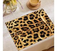 Fauna Selvatica Tovaglietta Americana Set Di 2, Tema Design Realistico Con Stampa Leopardata, Lavabili Colazione Tovagliettes,Cucina Lino Cotone Stampate Per Tavolo Da Pranzo Per Interni, Le Vacanze