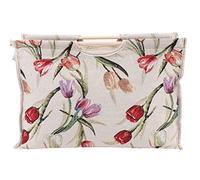 FAUOSWUK Borsa per Maglieria con Piccola Tasca con Cerniera, Borsa a Maglia in Legno, Organizzatore di Sacchetti di Stoccaggio del Filo, Borsa di Grande capacità per Vestiti, (Rose Jacquard)
