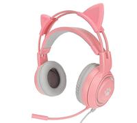 FAUOSWUK Cuffie da Gioco Cat Ear, Cuffie da Gioco Cablate USB e Doppia Presa da 3,5 Mm con Controllo del Volume Regolabile Disattivazione Microfono con un Tasto per PC e Laptop (Rosa)