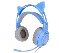 FAUOSWUK Cuffie da Gioco Cat Ear, Cuffie da Gioco Cablate USB e Doppia Presa da 3,5 Mm con Controllo del Volume Regolabile Disattivazione Microfono con un Tasto per PC e Laptop (Blu)