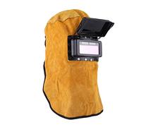 FAUOSWUK Maschere di Protezione Saldatore con Obiettivo Oscuramento Automatico, Cofano di Saldatura in Pelle Regolabile Proteggi il Collo del Viso Testa, Assorbimento del Sudore