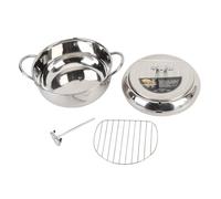 FAUOSWUK Pentola Friggitrice in Acciaio Inossidabile, Pentola Friggitrice di Tempura Friggitura Profonda con Portabricciata per Gocciolamento per Olio di Coperchio Termometro per Pesce di (20cm)