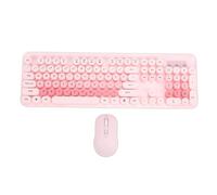FAUOSWUK Set Composto da Tastiera e Mouse Wireless, con un Grazioso Design retrò a 104 Tasti in Stile Macchina da Scrivere, connettività Plug and Play a 2,4 GHz e Ricevitore 2 in 1, per (Rosa)