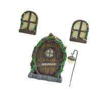 FAUOSWUK Set per Porte e Finestre in Miniatura con Fatine Luminose per L'arredamento del Giardino - Artigianato in Resina Luminosa, 4 Pezzi Decorativi,
