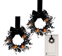 Faux Eucalyptus Door Wreath | Gothic Bow Farmhouse Thanksgiving Garland | Halloween Wreath For Front Door Artificial Pumpkin Wreath For Thanksgiving Fall Window Office Garden Home Outdoor Party