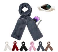 Faux Fur Scarf with Hidden Zipper Pocket for Women Men,Soft Cozy Warm Pocket Scarf for Hands-Free Storage Phone,Valuables (Gray, One Size)