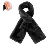 Faux Fur Scarf with Hidden Zipper Pocket, Soft Cozy Warm Pocket Scarf for Hands-Free Storage Phone, Valuables (Black)