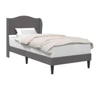 Faux Leather Bed Frame with Headboard Grey 100 x 200 cm Queen Size Platform with Slatted Base, Modern Upholstered Bed for Bedroom, Easy Assembly, Durable Plywood Frame, Black Tapered Legs