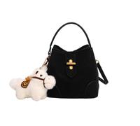 Faux-Leather Bucket Crossbody Bag for Women, Top-Handle Shoulder Purse | turn-lock shoulder bag，plush pony charm handbag，retro daily dating bag