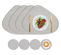 Faux Leather Placemats and Coasters Set of 4, Dual-Sided Heat Resistant Waterproof Non-Slip Table Mats for Kitchen Dining(Light Gray)