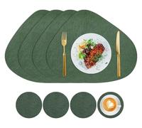 Faux Leather Placemats and Coasters Set of 4, Dual-Sided Heat Resistant Waterproof Non-Slip Table Mats for Kitchen Dining(Green)