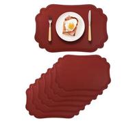 Faux Leather Placemats Set of 6, Waterproof Oil-Proof Heat Resistant Table Mats for Kitchen, Dining, Outdoor(Red)