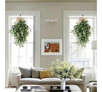 Faux Olive Teardrop Swag - 60cm Artificial Green Ornament, Holiday Olive Swag with Bow for Wedding ; Simulated Green Plant Decoration for Front Door, Arch, Window, Wall, Home, Spring/Summer Events