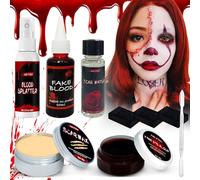 Faux Sang Halloween,Halloween Maquillage Kit Faux Sang Realiste,Halloween Kit Maquillage Vampire,avec Éponge de Maquillage et Spatule,pour Cosplay et Fêtes Fausse Blessure de Zombie Vampire