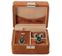 Faux Suede Jewelry Box Set for Jadeite Collection, Ring Earring Necklace Storage Box with Metal Clasp, Vintage Organizer Conservazione dei gioielli(Caf)