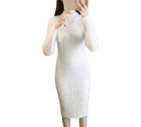 Faux Visone Spesso Caldo Dolcevita Maglione Vestito Aderente Donne Giacche Casual, bianco, M