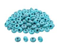 Favamulet - Perline a forma di rondelle con foro grande, 25 pezzi, per braccialetti e creazione di gioielli 7x14mm Green Howlite Turquoise