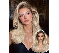 FAVE Parrucca 13 x 6 pizzo frontale 45 cm bionda sfumata senza colla dritta pre-slacciata densità naturale Kanekalon Futura sintetico ombreggiato biondo cenere per le donne uso quotidiano