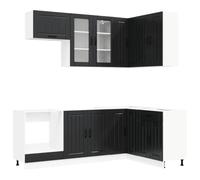 Favemtsl Cucina angolare Lucca da 8 pezzi, in legno, colore nero | Moderna combinazione di 8 mobili da cucina per la cucina con armadio angolare, piedini regolabili e frontali facili da pulire