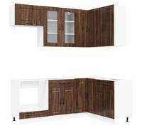 Favemtsl Mobiletto da cucina Kalmar, 8 pezzi, rovere marrone | Ampio set di mobili da cucina per la cucina moderna con elementi in vetro, piedini regolabili e molto spazio