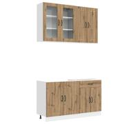 Favemtsl Set di 4 mobili da cucina in rovere Artisan | Blocco da cucina compatto in legno per piccola cucina e sala da pranzo, con anta in vetro e piedini regolabili.