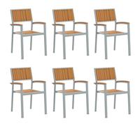 Favemtsl Set di 6 sedie impilabili in legno massiccio di acacia, marrone | Braccioli ergonomici per il massimo comfort sulla terrazza e sul balcone. Sedie in legno impilabili salvaspazio con struttura