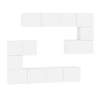 Favemtsl Set di 8 mobili da parete per TV, colore bianco, in legno | Il mobile modulare a parete da 8 pezzi crea ordine in soggiorno e corridoio con uno spazio di archiviazione elegante.