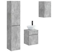 Favemtsl Set di mobili da bagno, 3 pezzi, colore grigio cemento | Set di mobili da bagno salvaspazio con lavabo pensile e ripiani regolabili per un ordine ottimale nel bagno degli ospiti.