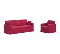 Favemtsl Set divano modulare 2 pezzi divano velluto rosso vino rosso 198 cm | Modulare imbottito con rivestimento vellutato e struttura in metallo per il soggiorno o la stanza degli ospiti. Combinabile