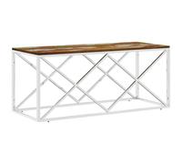 Favemtsl Tavolino da salotto in legno massiccio anticato, 110 x 45 x 45 cm | Tavolino rustico in pregiato legno riciclato e acciaio inossidabile massiccio per soggiorno, un vero pezzo unico.