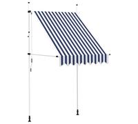 Favemtsl Tenda da sole retrattile da 150 cm, a righe, con morsetto, funzionamento a mano, per balcone, protezione solare, senza fori, protezione dagli sguardi indiscreti, con manovella, colore blu e