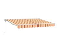 Favemtsl Tenda da sole retrattile manuale, 3 x 2,5 m, con braccio articolato, con manovella, per terrazza, balcone e giardino, a righe, in poliestere, telaio bianco, giallo e arancione
