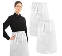 Favengo 2PCS Grembiule Corto Da Cucina, Grembiule Lungo Per Camerieri e Cameriere Con Cintura Media, Grembiule Da Cameriere Con Tasca, Grembiule Da Cucina Chefper Donne e Uomini, Per Cucinare Bianco