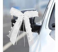 Favengo 30 Pezzi Fiocchi Auto Matrimonio Fiocchi in Raso con Colore Bianco Cuori Fiocchi Bianchi Matrimonio Fiocchi per Antenna Auto Fatto a Mano 25*12cm per Decorazioni di Auto Matrimoni Festa Regalo