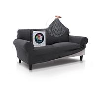 FAVERTI® Copridivano premium a 2 posti, in tessuto super elastico, per divani da 140 a 180 cm, modello Bocairent, grigio scuro, copridivano super regolabile, elegante al tatto in cotone
