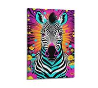 FAVIRXPYU Poster decorativo da parete su tela con motivo zebrato accanto a fiori colorati, stile pop art e decorazione moderna per la camera da letto, 30 x 45 cm