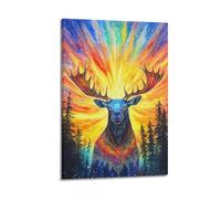 FAVIRXPYU Poster decorativo da parete su tela, motivo: cervo con aurora, decorazione moderna per camera da letto, 50 x 75 cm
