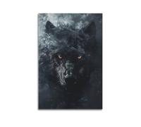 FAVIRXPYU Quadro decorativo da parete su tela, motivo: animale, misterioso fumo, lupo nero, decorazione moderna per camera da letto, 20 x 30 cm