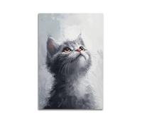 FAVIRXPYU Quadro decorativo da parete su tela, motivo: gatto grigio che guarda in alto, decorazione moderna da parete per camera da letto, 30 x 45 cm