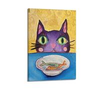 FAVIRXPYU Quadro decorativo da parete su tela, motivo: gatto viola che osserva i pesci, decorazione moderna da parete per la camera da letto, 20 x 30 cm