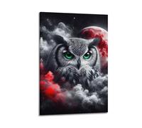 FAVIRXPYU Quadro decorativo da parete su tela, motivo: gufo sotto la luna e il sangue, decorazione moderna per camera da letto, 40 x 60 cm