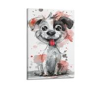 FAVIRXPYU Stampa artistica da parete su tela con cucciolo gioioso in stile acquerello, decorazione moderna per camera da letto, 60 x 90 cm