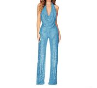 Favolosa tuta da donna con paillettes con taglio senza maniche e gamba larga, adatta per feste e occasioni in discoteca (XL azzurro)