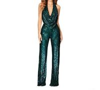 Favolosa tuta da donna con paillettes con taglio senza maniche e gamba larga, adatta per feste e occasioni in discoteca (L verde scuro)